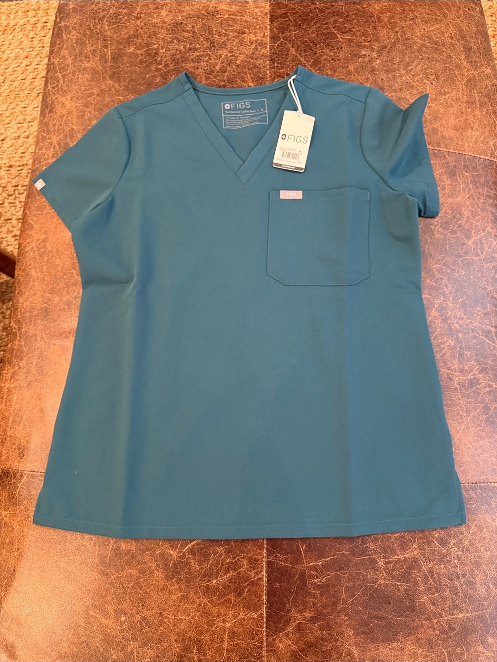 Figs Women’s One Pocket Caribbean Blue V-Neck Short Sleeve Scrub Top